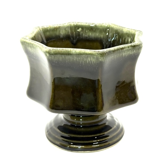 Hull USA Pottery Green Drip Glaze Octagon Footed Planter F3 Vintage - Picture 3 of 5